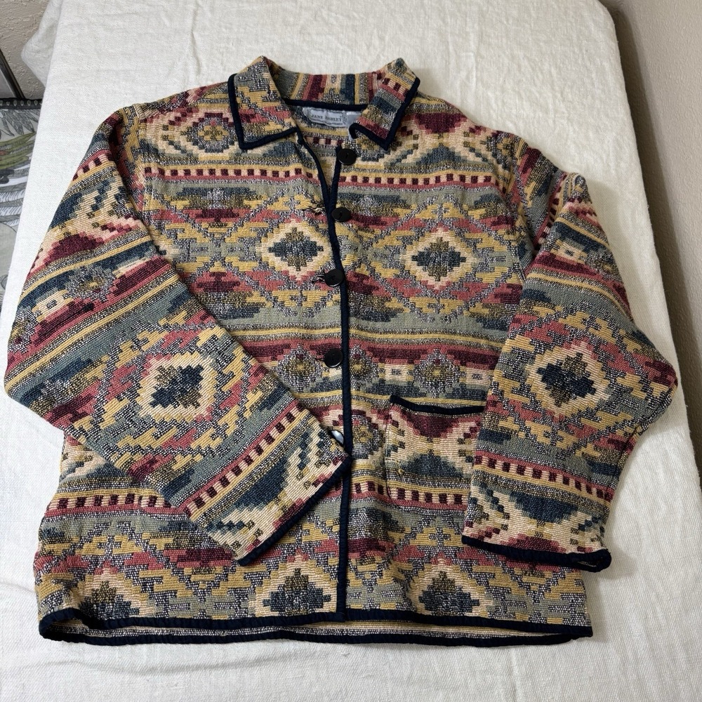 Vintage 90s Southwestern Tapestry Jacket Women's Size L Woven Aztec Tribal Boho - Picture 8 of 8